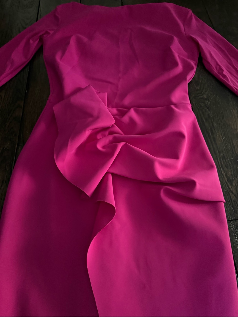 Chiara Boni Fuchsia Long-Sleeve Draped Midi Dress - Picture 2 of 5